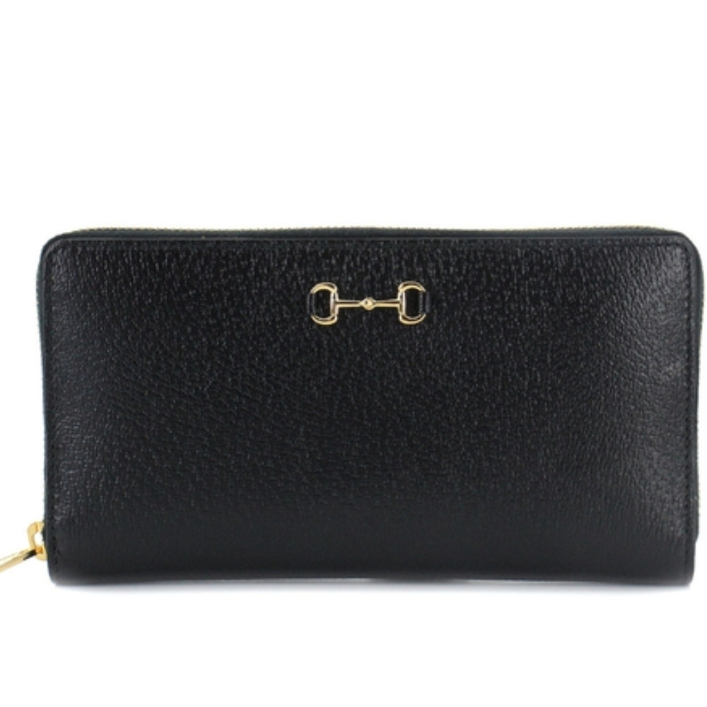 Horsebit Round Zipper Long Wallet Leather Black